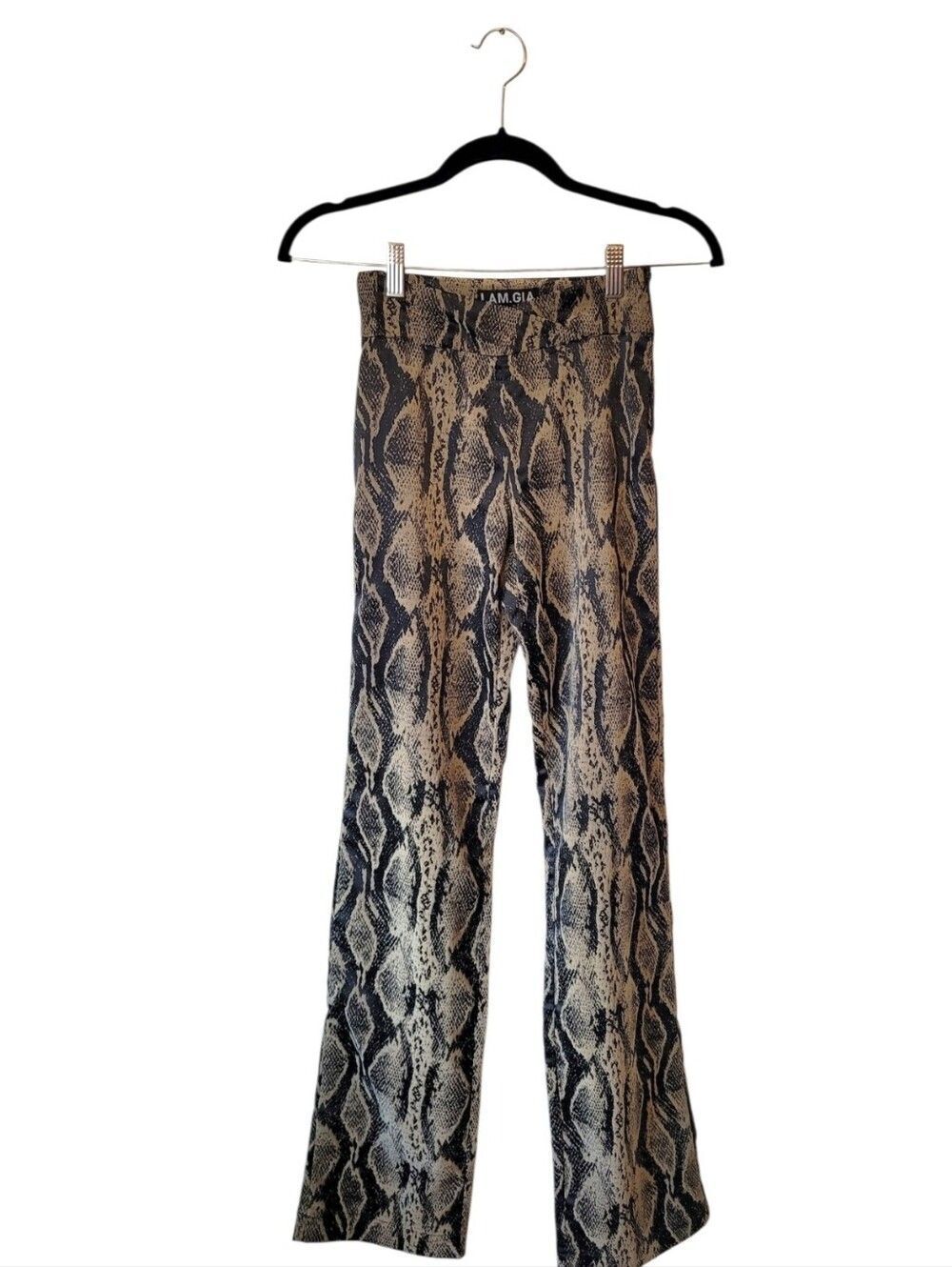 I.AM.GIA Beige & Black Snake-Print Flare Pants Size XXS